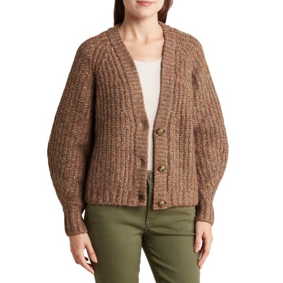 Lucky Brand Shaker Knit Raglan Cardigan Sz S New $90 Brown Button Front  Sweater - Picture 8 of 10